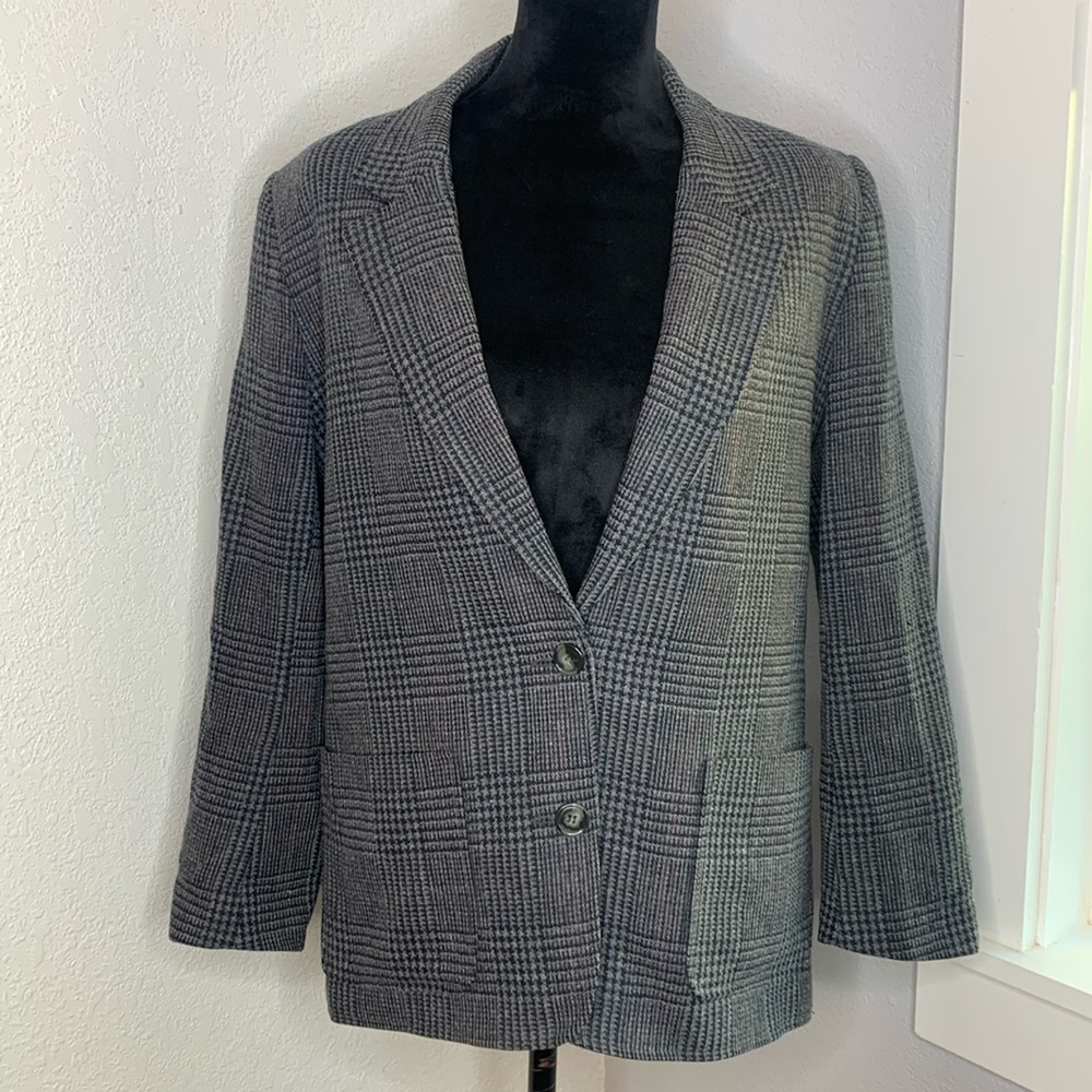 Boston Traveler 100% wool grey plaid blazer lined pockets size 10 Vintage